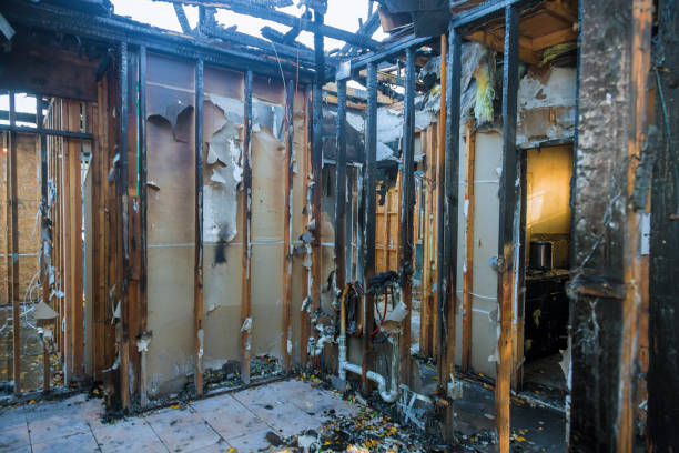 Professional Fire Damage Restoration technician working in Plato, MN